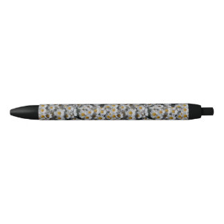 White Daisies Black Ink Pen