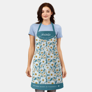 White daisies botanical personalised apron