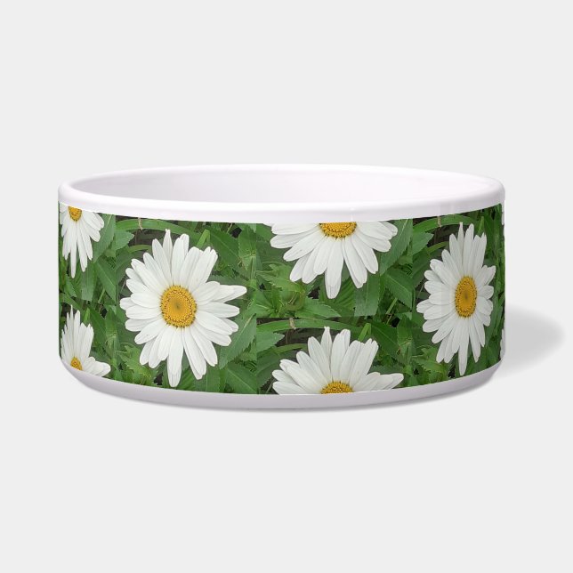 White Daisies Ceramic Pet Bowl (Front)