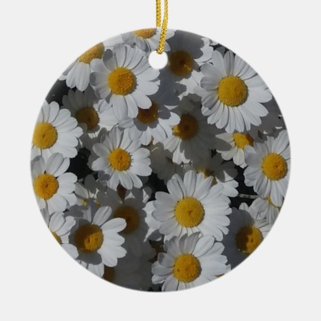 White Daisies Ceramic Tree Decoration (Front)