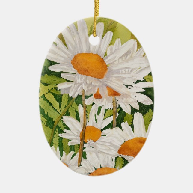 White Daisies Ceramic Tree Decoration (Front)