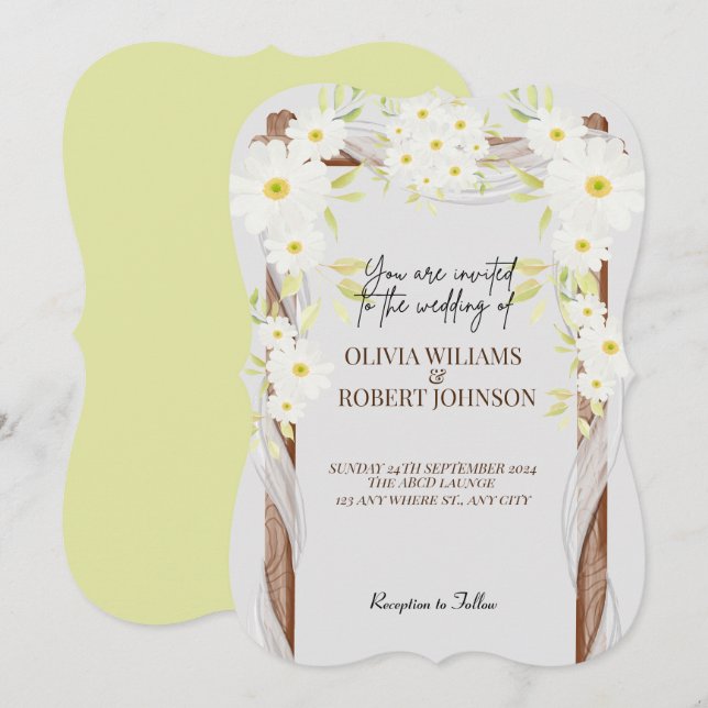 White Daisies cheerful Floral Simple Watercolor Invitation (Front/Back)