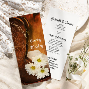 White Daisies Cowboy Boots Country Wedding Program Programme