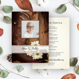 White Daisies Cowboy Boots Western Funeral Service Programme