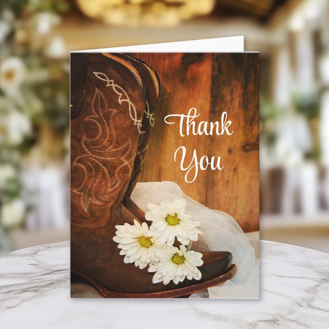 White Daisies Cowboy Boots Western Thank You (Creator Uploaded)