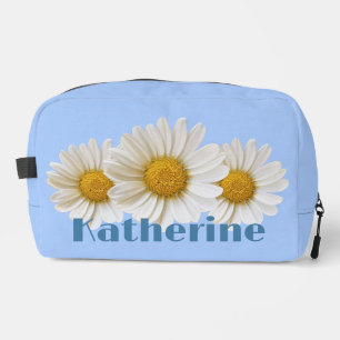 White Daisies Custom Name Blue Dopp Kit