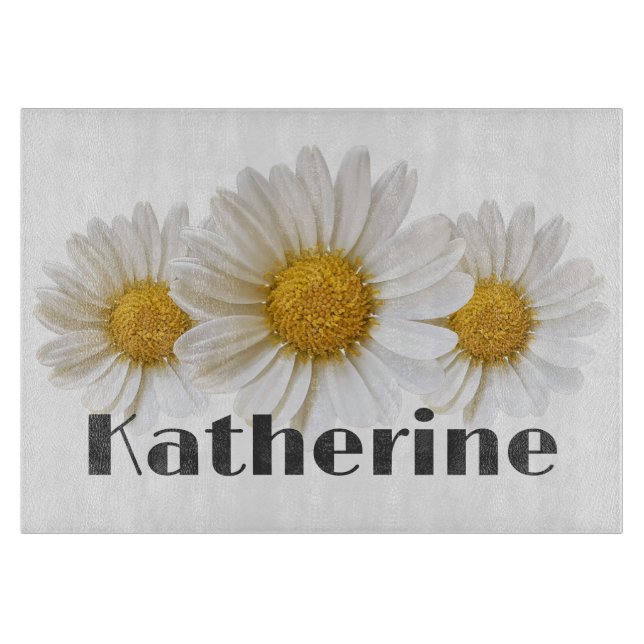 White Daisies Custom Name White Floral Cutting Board (Front)