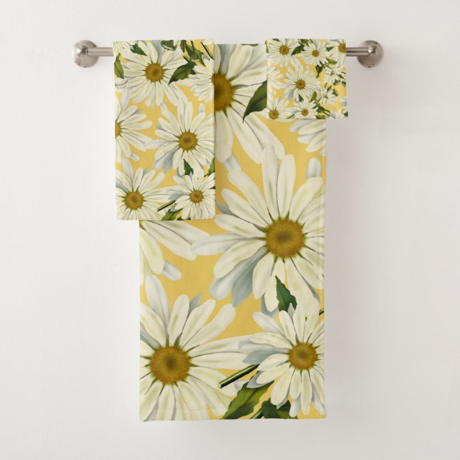 White Daisies Daisy Flower Yellow Bright Cheerful Bath Towel Set (Insitu)