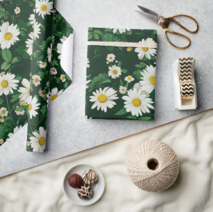 White Daisies Ditsy Floral 60s 70s Hippie Groovy Wrapping Paper