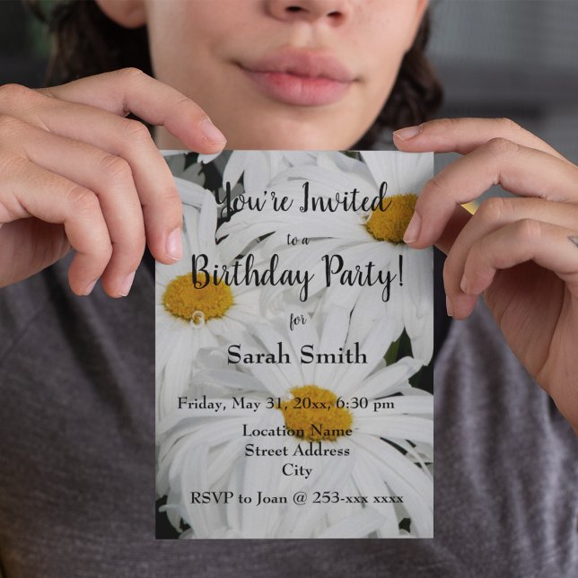 White Daisies Floral Birthday Party Invitation (In Situ)