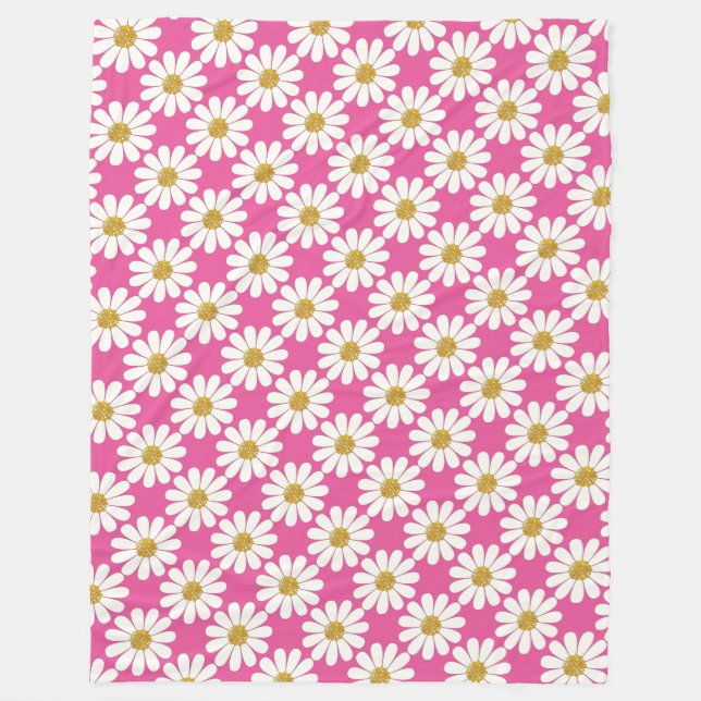White Daisies floral Fleece Blanket (Front)