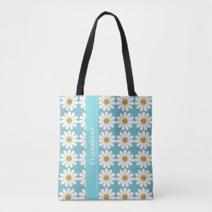 White Daisies floral patterns personalise Tote Bag