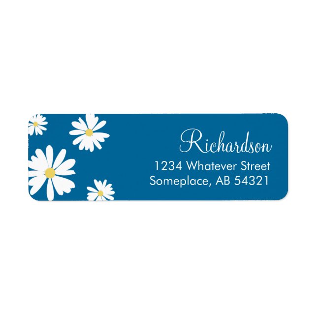 White Daisies Flowers Blue Background Labels (Front)
