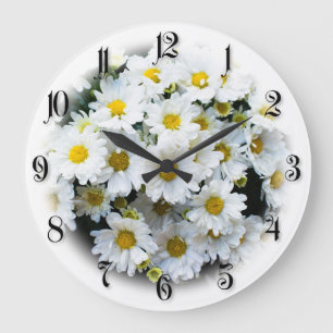 White daisies flowers large clock