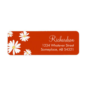 White Daisies Flowers Red Background Labels