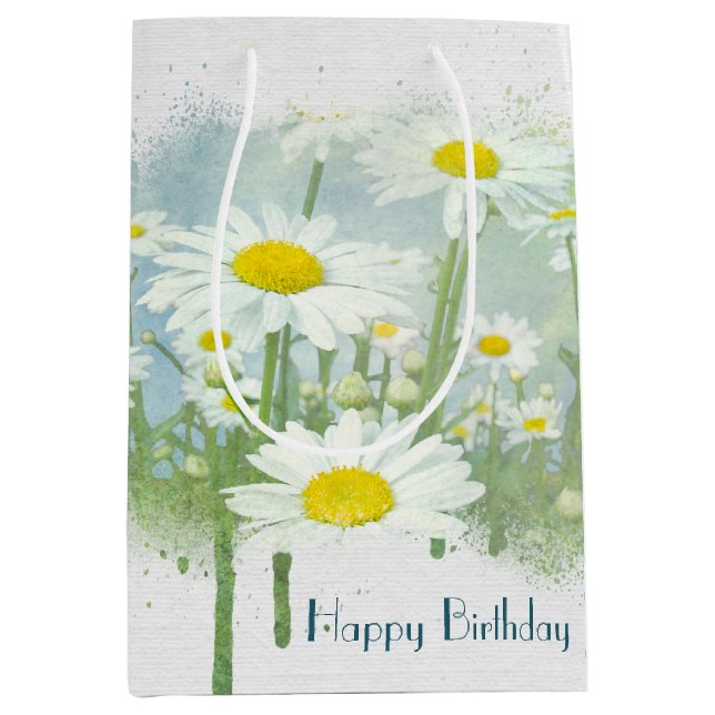 White Daisies for Birthday Medium Gift Bag (Front)