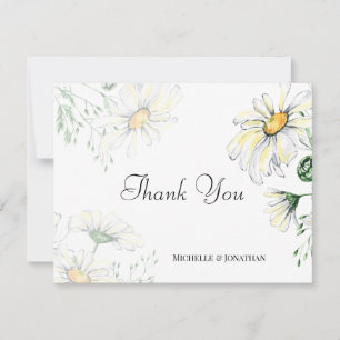 White Daisies Garden Floral Watercolor Wedding Thank You Card