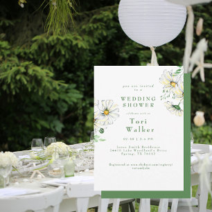 White Daisies Green & White Wedding Shower Invitation