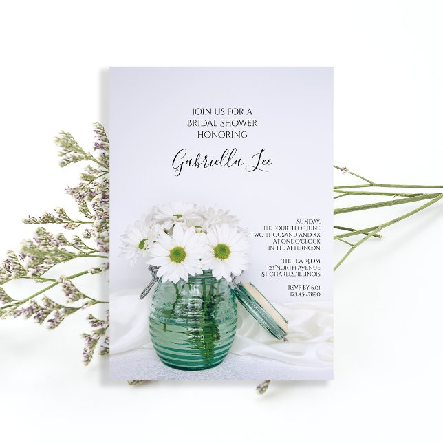 White Daisies in Blue Jar Vase Bridal Shower Invitation (Creator Uploaded)