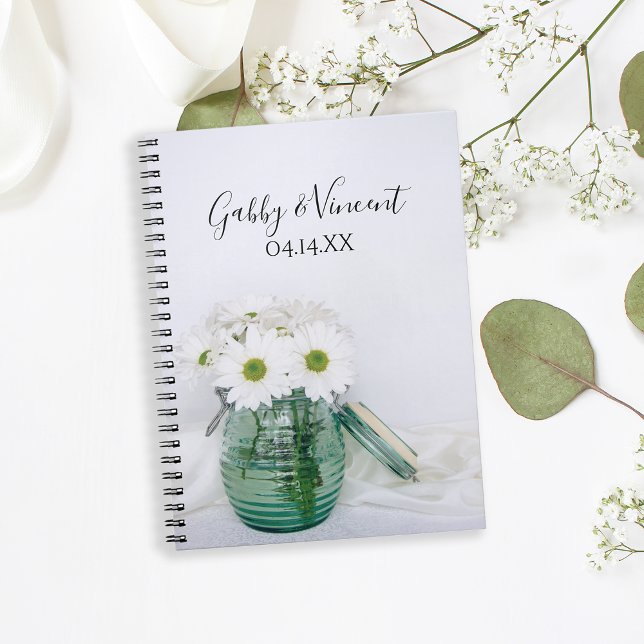 White Daisies in Blue Jar Vase Wedding Guest Book (Creator Uploaded)