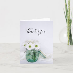 White Daisies in Blue Jar Vase Wedding Thank You