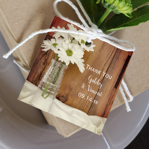 White Daisies in Milk Bottle Barn Wedding Favour Tags