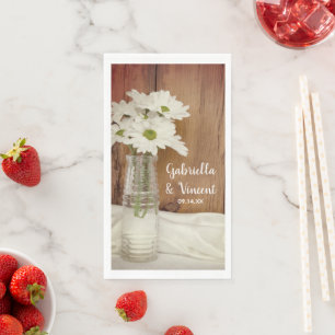 White Daisies in Milk Bottle Country Barn Wedding Napkin