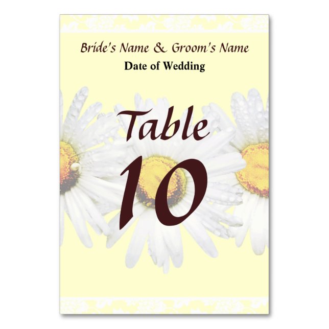 White Daisies in the Rain Wedding Products Table Number (Front)