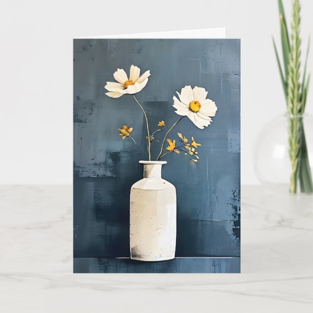 White Daisies in White Vase Mother's Day Holiday Card (Front)
