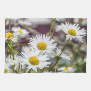 White daisies kitchen towel