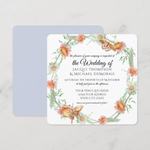 White Daisies Lavender Flowers Butterfly Floral Invitation