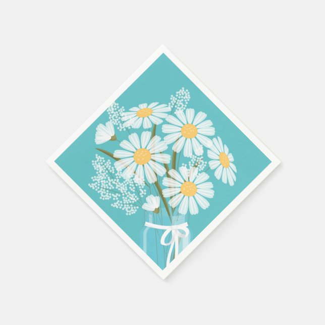 White Daisies Mason Jar Bouquet Teal Corner Napkin (Corner)