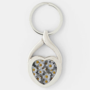 White Daisies Metal Key Ring