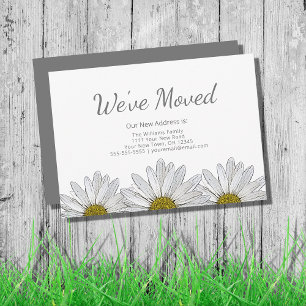 White Daisies Modern Rustic Floral Moving Announcement