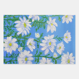 White Daisies on a Sky Blue background Wrapping Paper Sheet