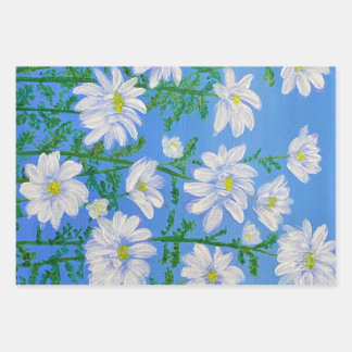 White Daisies on a Sky Blue background Wrapping Paper Sheet