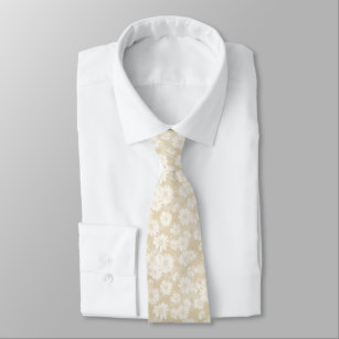 White Daisies on Beige Floral Pattern Tie