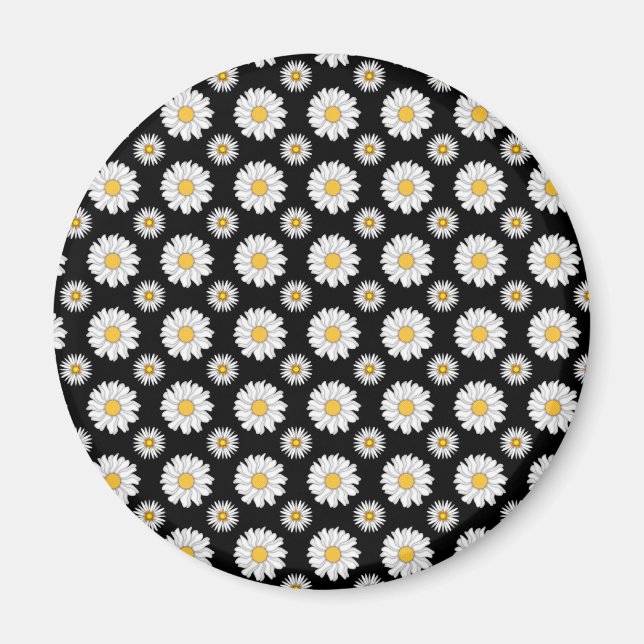 White Daisies on Black Background Magnet (Front)