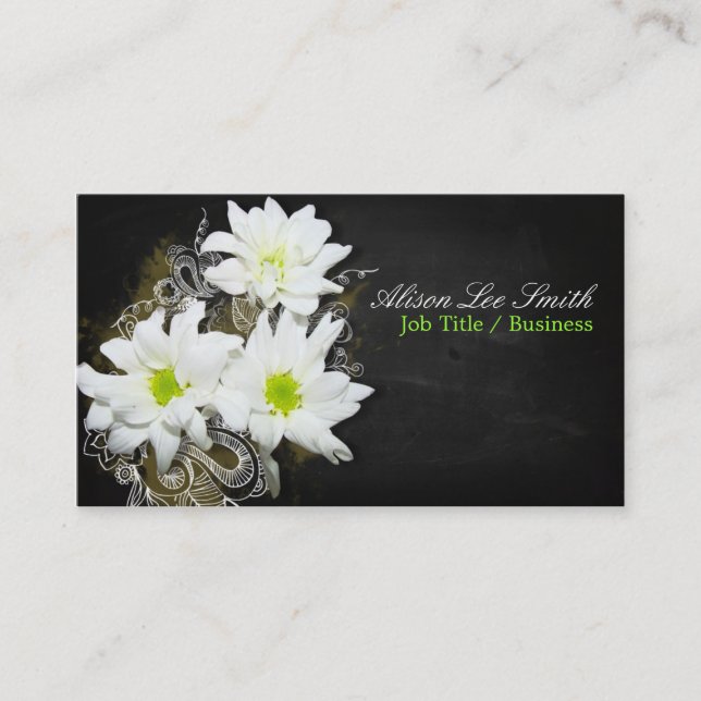 White daisies on black chalkboard business card (Front)