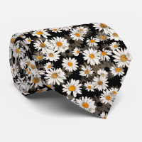 White Daisies on Black Floral Pattern