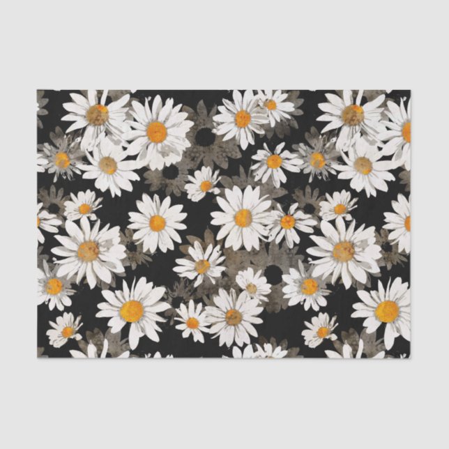 White Daisies on Black Floral Tissue Paper (Front)