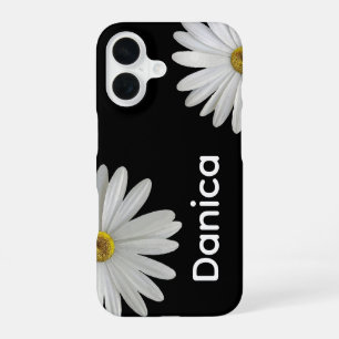 White Daisies on Black iPhone 16 Case