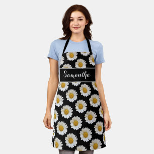 White Daisies on Black Personalized Apron