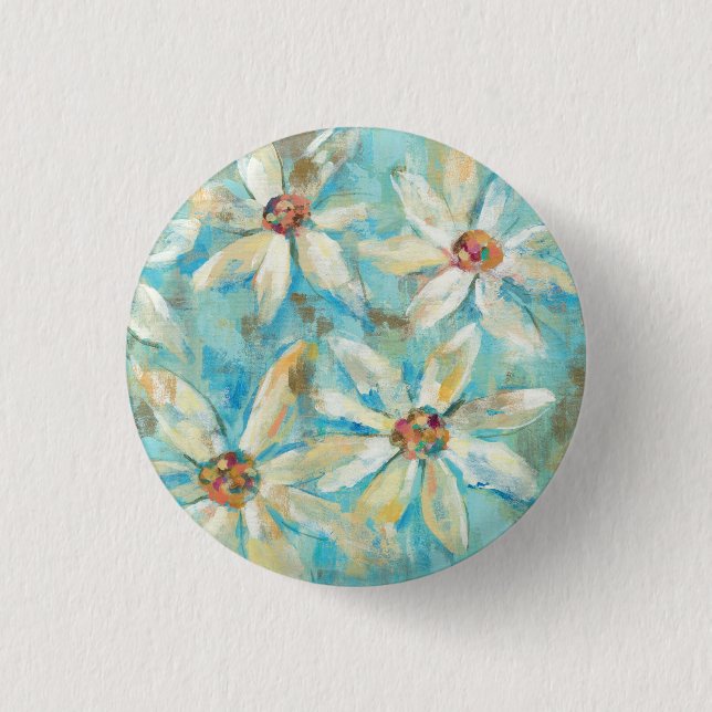 White Daisies on Blue 3 Cm Round Badge (Front)