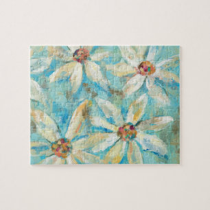 White Daisies on Blue Jigsaw Puzzle