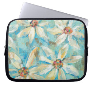 White Daisies on Blue Laptop Sleeve