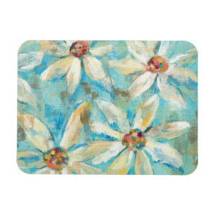 White Daisies on Blue Magnet