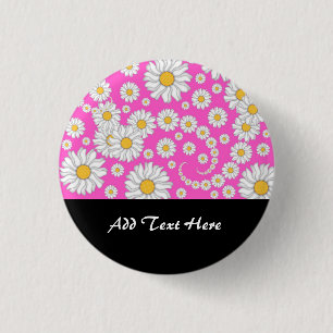 White Daisies on Bright Pink Background 3 Cm Round Badge