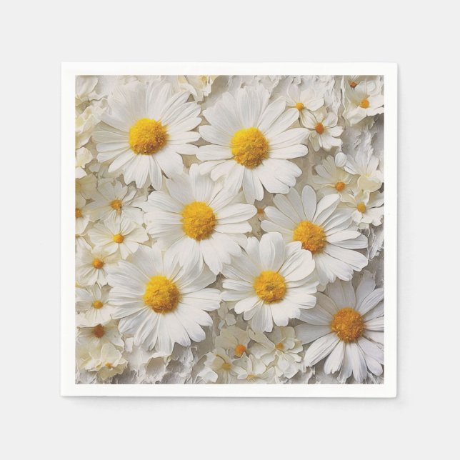 White Daisies On Distressed Paper Napkin (Front)