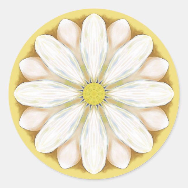 White Daisies on Golden Yellow Classic Round Sticker (Front)